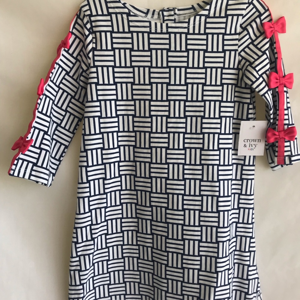 Crown & Ivy Kids Girls Dress Size 4 Navy & White